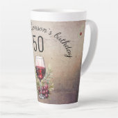 赤ワイングラスのオリーブウォーター色50誕生日 カフェラテマグ (右アングル)