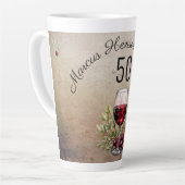 赤ワイングラスのオリーブウォーター色50誕生日 カフェラテマグ (左アングル)