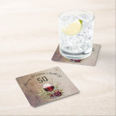 赤ワイングラスのオリーブウォーター色50誕生日 スクエアペーパーコースター (インサイチュ)