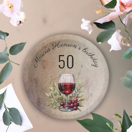 赤ワイングラスのオリーブウォーター色50誕生日 ペーパープレート