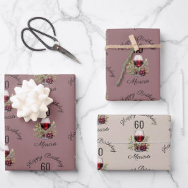 赤ワイングラスのオリーブウォーター色50誕生日 ラッピングペーパーシート