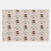 赤ワイングラスのオリーブウォーター色50誕生日 ラッピングペーパーシート (正面2)