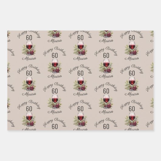 赤ワイングラスのオリーブウォーター色50誕生日 ラッピングペーパーシート (正面2)