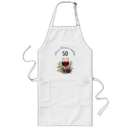 赤ワイングラスのオリーブウォーター色50誕生日 ロングエプロン