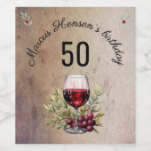 赤ワイングラスのオリーブウォーター色50誕生日 ワインラベル (シングルラベル)