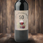 赤ワイングラスのオリーブウォーター色50誕生日 ワインラベル