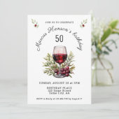 赤ワイングラスのオリーブウォーター色50誕生日 招待状 (スタンド正面)