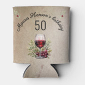 赤ワイングラスのオリーブウォーター色50誕生日 缶クーラー (正面)