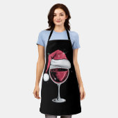 赤ワイングラスのクリスマスおもしろいクリスマス エプロン (着用した状態)