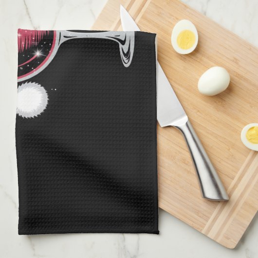 赤ワイングラスのクリスマスおもしろいクリスマス キッチンタオル (四つ折り)