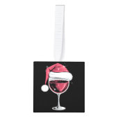 赤ワイングラスのクリスマスおもしろいクリスマス キューブオーナメント (正面)