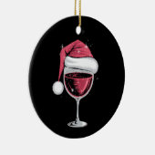 赤ワイングラスのクリスマスおもしろいクリスマス セラミックオーナメント (右)