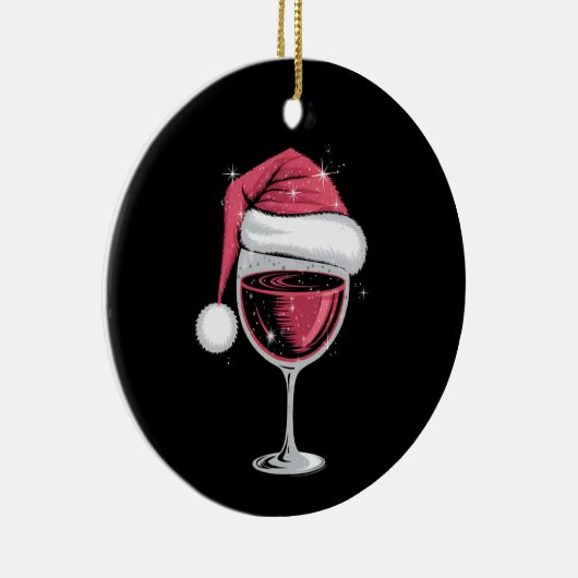 赤ワイングラスのクリスマスおもしろいクリスマス セラミックオーナメント (右)