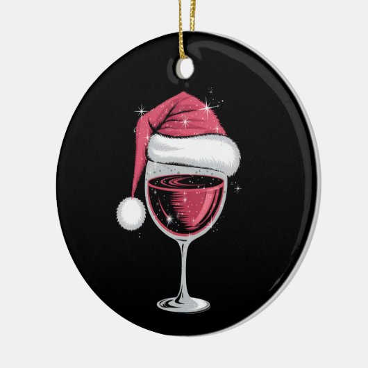 赤ワイングラスのクリスマスおもしろいクリスマス セラミックオーナメント (左)