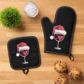 赤ワイングラスのクリスマスおもしろいクリスマス 鍋つかみ&鍋敷きセット (トップダウン)
