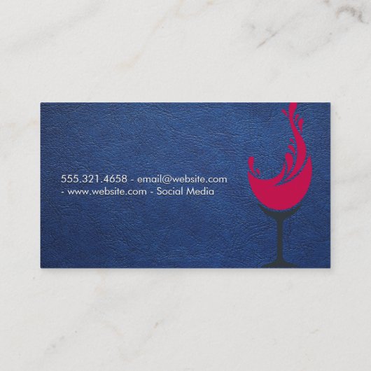 赤ワイングラスのスプラッシュ | ブルーレザー 名刺 (裏面)