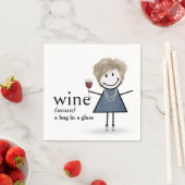 赤ワイングラスを持つスティックフィギュア女の子 スタンダードカクテルナプキン (インサイチュ)