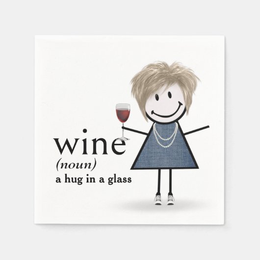 赤ワイングラスを持つスティックフィギュア女の子 スタンダードカクテルナプキン (正面)