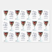 赤ワイングラスバラ水彩60誕生日 ラッピングペーパーシート (正面)