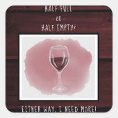 赤ワイングラス半空フルことわざ水色 スクエアシール (正面)