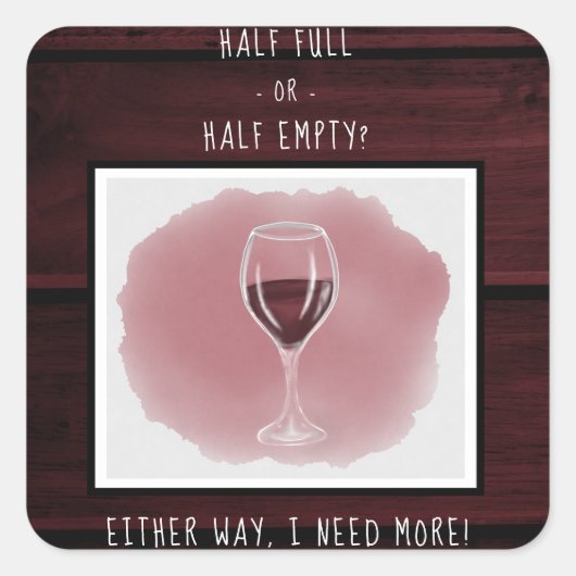 赤ワイングラス半空フルことわざ水色 スクエアシール (正面)