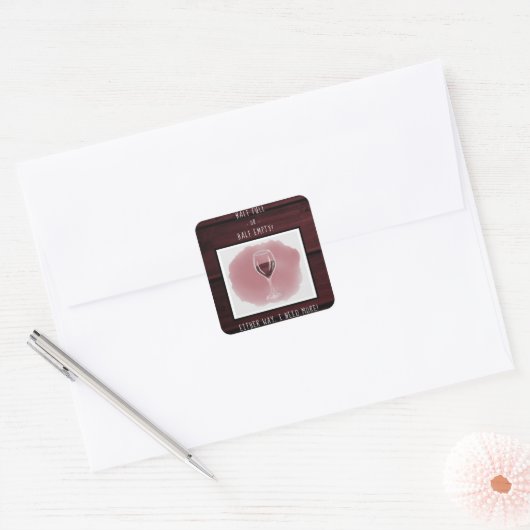 赤ワイングラス半空フルことわざ水色 スクエアシール (封筒)