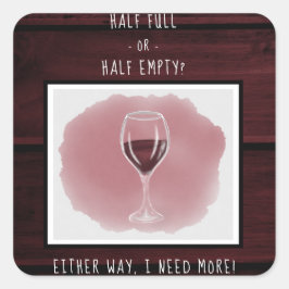 赤ワイングラス半空フルことわざ水色 スクエアシール
