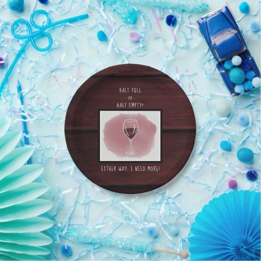 赤ワイングラス半空フルことわざ水色 ペーパープレート (パーティー)