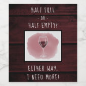 赤ワイングラス半空フルことわざ水色 ワインラベル (シングルラベル)