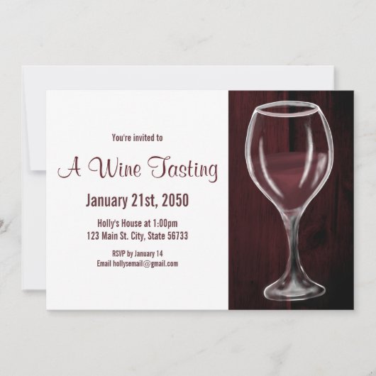 赤ワイングラス半空フルことわざ水色 招待状 (正面)