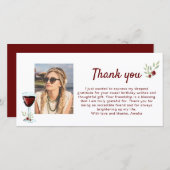 赤ワイングラス小枝フォト誕生日 サンキューカード (正面/裏面)