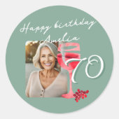 赤ワイングラス水の色の誕生日パーティーフォト ラウンドシール (正面)