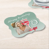 赤ワイングラス水の色70誕生日写真 ペーパーコースター (アングル)