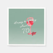 赤ワイングラス水の色70th誕生日パーティー スタンダードカクテルナプキン (正面)