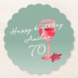 赤ワイングラス水の色70th誕生日パーティー ペーパーコースター