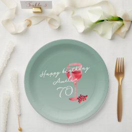 赤ワイングラス水の色70th誕生日パーティー ペーパープレート