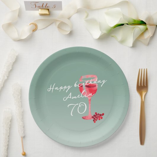 赤ワイングラス水の色70th誕生日パーティー ペーパープレート (ウェディング)