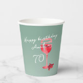 赤ワイングラス水の色70th誕生日パーティー 紙コップ (正面)