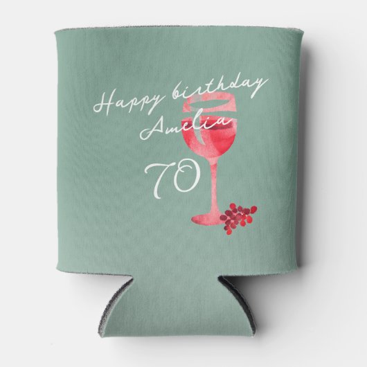 赤ワイングラス水の色70th誕生日パーティー 缶クーラー (正面)