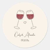 赤ワイングラス結婚の婚約用封筒 ラウンドシール (正面)