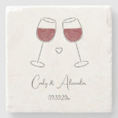 赤ワイングラス結婚の婚約 ストーンコースター (正面)