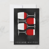 赤ワイングラス黒銀ガラス招待状 招待状 (正面)