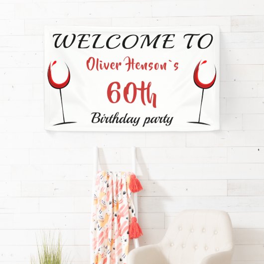赤ワイングラス60thバースデーパーティーバック 横断幕 (インサイチュ)