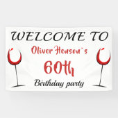 赤ワイングラス60thバースデーパーティーバック 横断幕 (横)