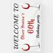 赤ワイングラス60thバースデーパーティーバック 横断幕 (縦)