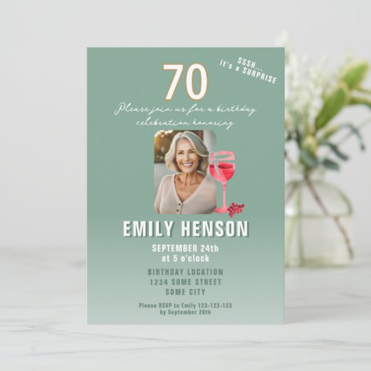 赤ワイングラス70th誕生日パーティーの写真 招待状 (スタンド正面)