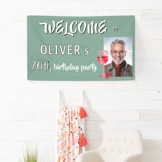 赤ワイングラス70th誕生日パーティーの写真 横断幕 (インサイチュ)