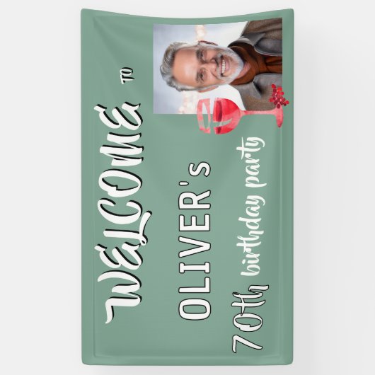 赤ワイングラス70th誕生日パーティーの写真 横断幕 (縦)