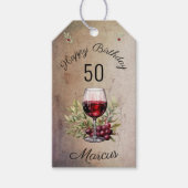 赤ワイングラス オリーブ 水彩画 50歳の誕生日  ギフトタグ (正面)