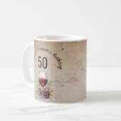 赤ワイングラス オリーブ 水彩画 50歳の誕生日  コーヒーマグカップ (正面左)